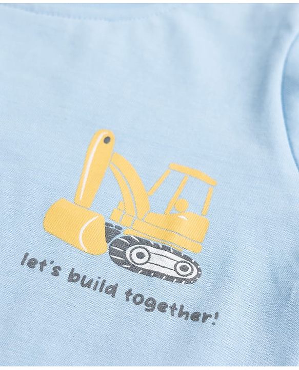 Babyhug 100% Cotton Knit T-Shirt with Full Sleeves and Construction Vehicles Print Pack of 3 - Blue Yellow White