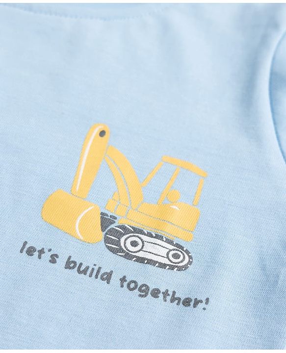 Babyhug 100% Cotton Knit T-Shirt with Full Sleeves and Construction Vehicles Print Pack of 3 - Blue Yellow White