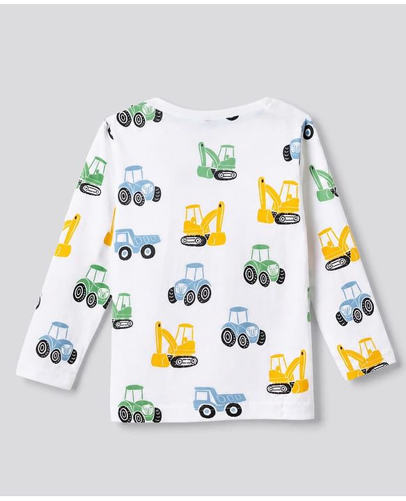 Babyhug 100% Cotton Knit T-Shirt with Full Sleeves and Construction Vehicles Print Pack of 3 - Blue Yellow White