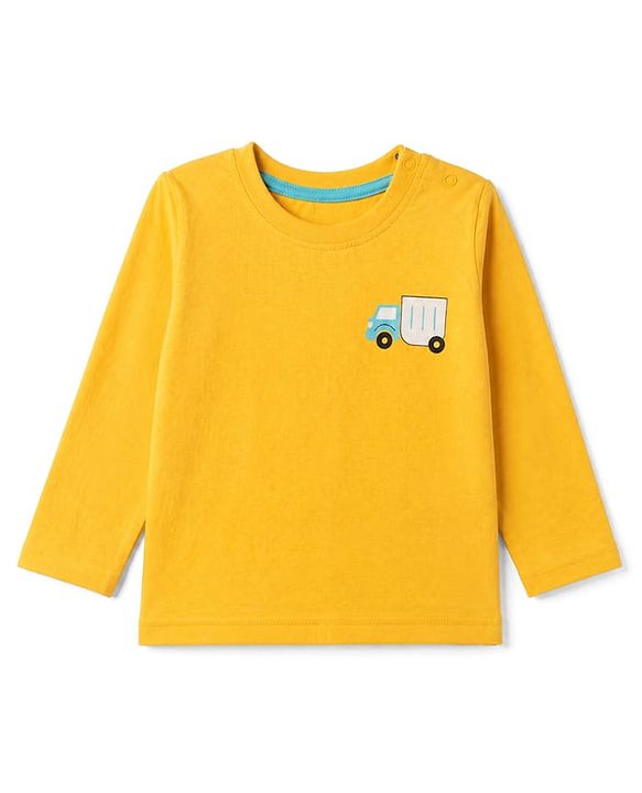 Babyhug 100% Cotton Knit Full Sleeves T-Shirts with Construction Vehicles Print Pack of 3 in Yellow Green