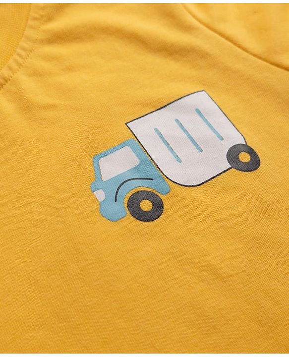 Babyhug 100% Cotton Knit Full Sleeves T-Shirts with Construction Vehicles Print Pack of 3 in Yellow Green