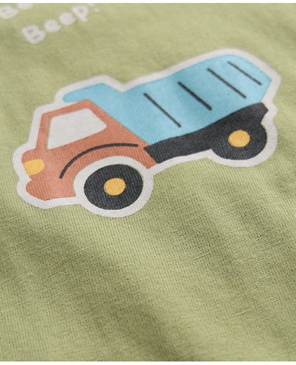 Babyhug 100% Cotton Knit Full Sleeves T-Shirts with Construction Vehicles Print Pack of 3 in Yellow Green