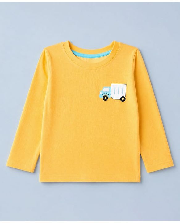Babyhug 100% Cotton Knit Full Sleeves T-Shirts with Construction Vehicles Print Pack of 3 in Yellow Green