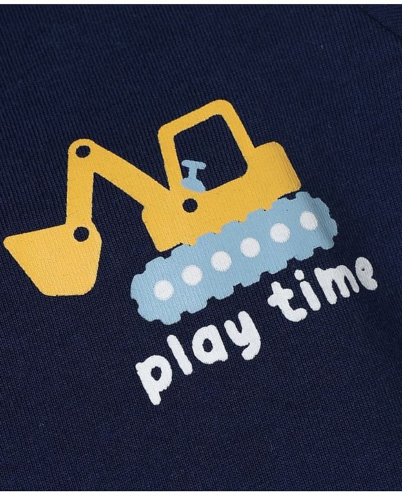 Babyhug 100% Cotton Knit T-Shirts with Full Sleeves and Construction Vehicles Print Pack of 3 - Yellow White Navy Blue