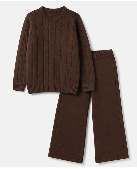 Pine Kids Knit Full Sleeves Sweater Set - Brown