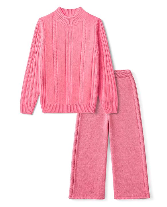Pine Kids Knit Full Sleeves Sweater Set - Pink