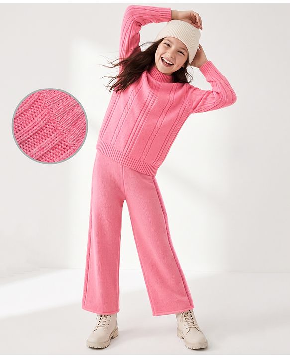 Pine Kids Knit Full Sleeves Sweater Set - Pink