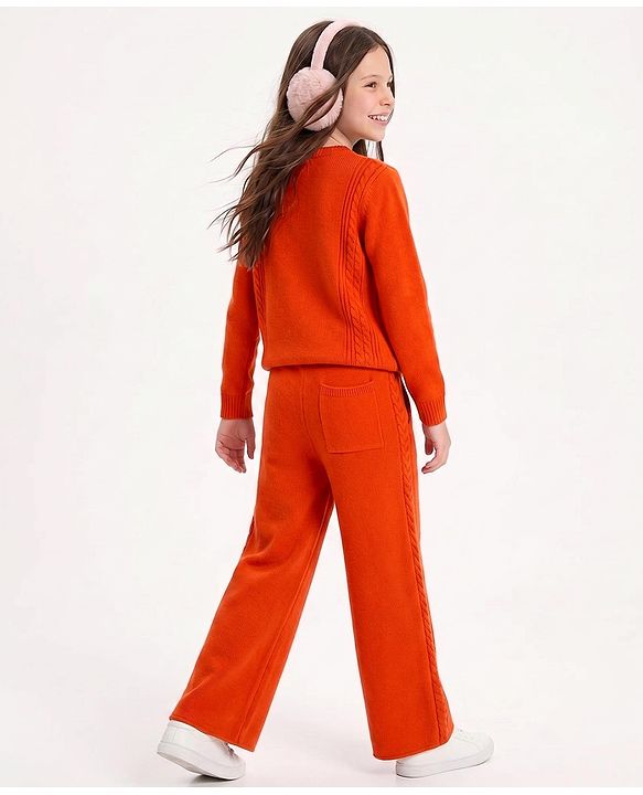Pine Kids Knit Full Sleeves Sweater Set - Orange