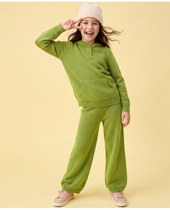 Pine Kids Knit Sweater Set with Full Sleeves in Green for 4-5 Years