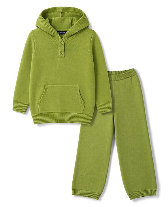 Pine Kids Knit Sweater Set with Full Sleeves in Green for 4-5 Years