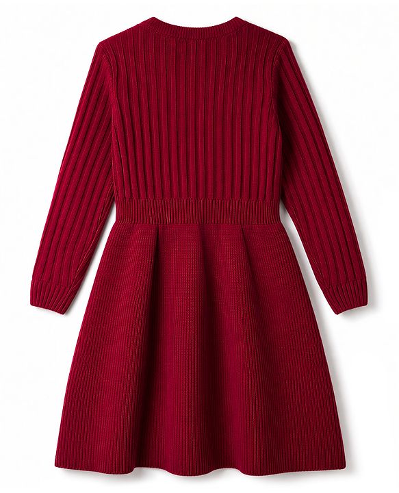 Pine Kids Knit Full Sleeves Solid Sweater Set - Red