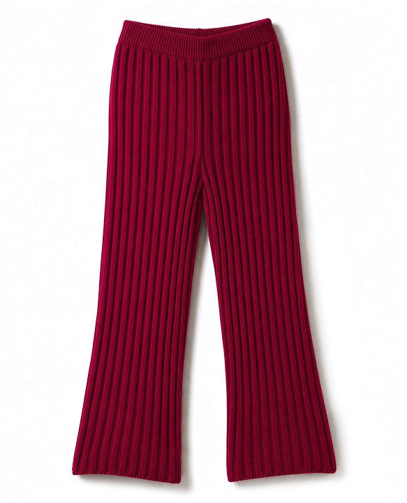 Pine Kids Knit Full Sleeves Solid Sweater Set - Red