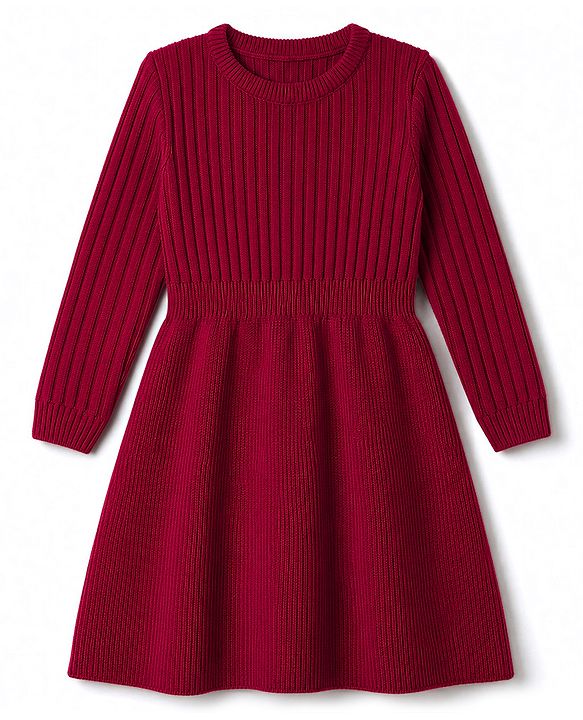 Pine Kids Knit Full Sleeves Solid Sweater Set - Red