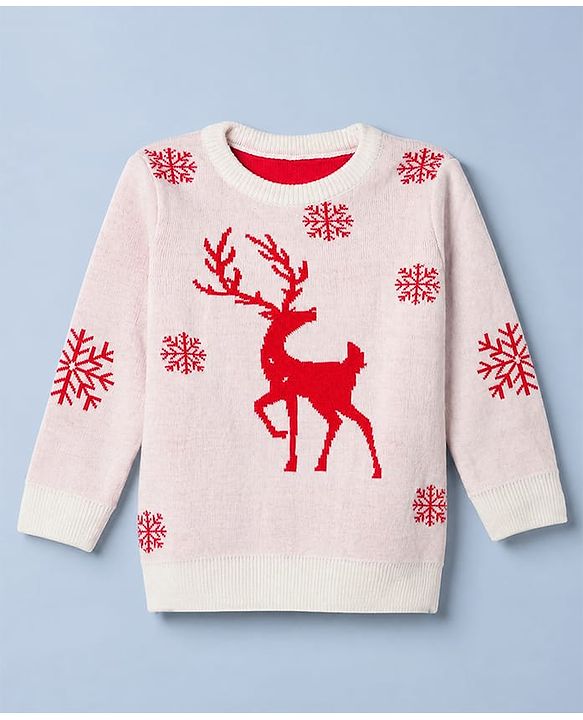 Pine Kids Knit Sweater Set with Full Sleeves and Reindeer Design in Red