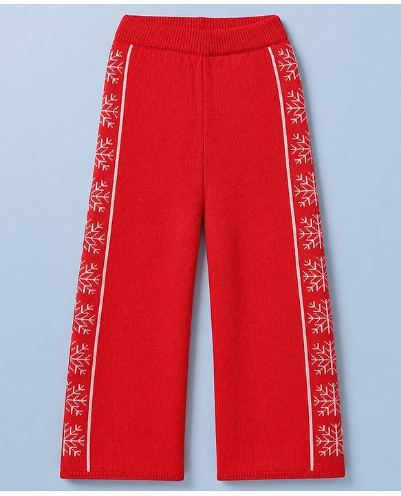Pine Kids Knit Sweater Set with Full Sleeves and Reindeer Design in Red