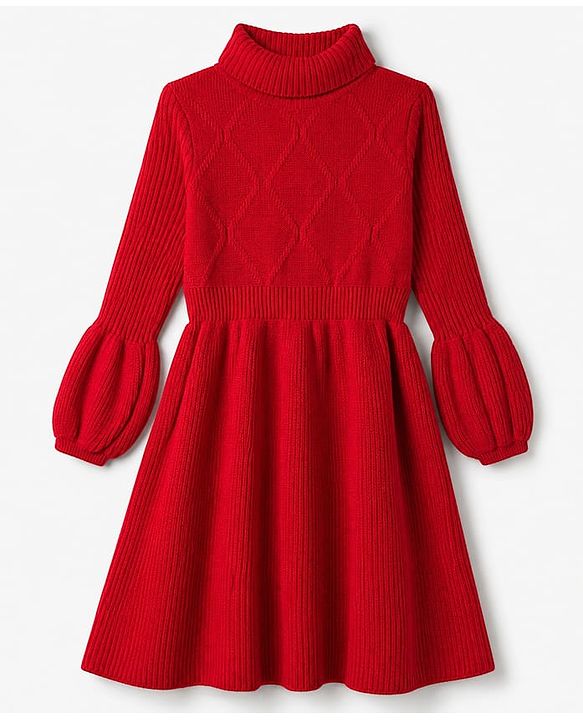 Pine Kids Knit Full Sleeves Winter Dress - Red