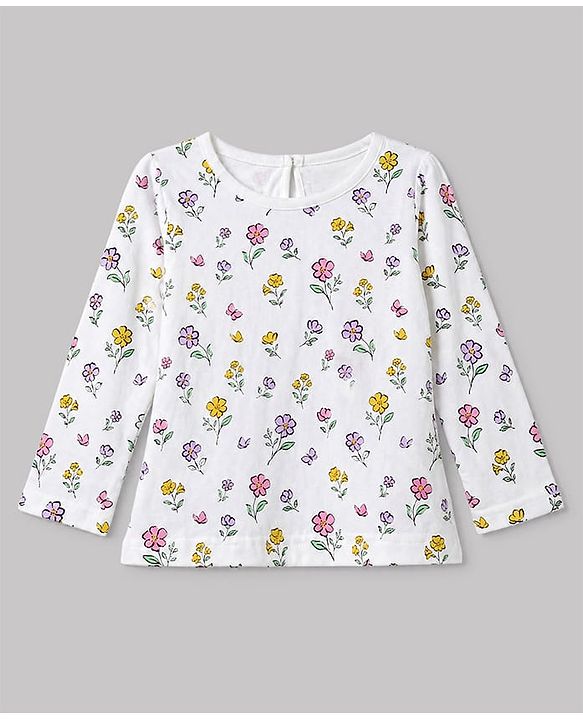 Babyhug 100% Cotton Knit T-Shirts with Full Sleeves and Floral Bunny Print Pack of 3 - Mint Green White Lavender