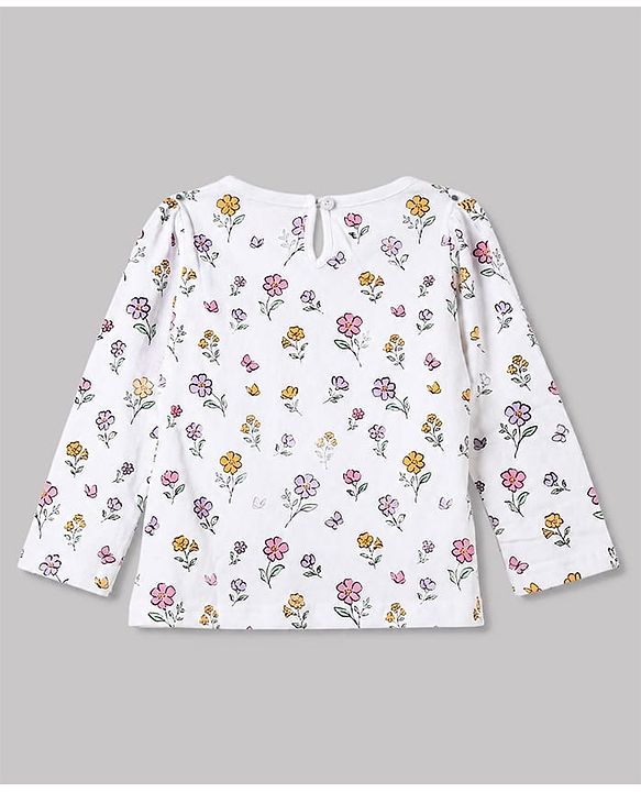 Babyhug 100% Cotton Knit T-Shirts with Full Sleeves and Floral Bunny Print Pack of 3 - Mint Green White Lavender