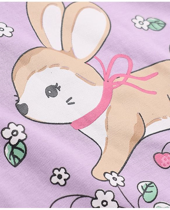 Babyhug 100% Cotton Knit T-Shirts with Full Sleeves and Floral Bunny Print Pack of 3 - Mint Green White Lavender
