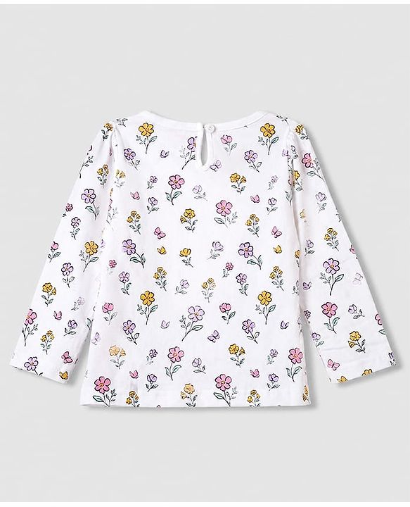 Babyhug 100% Cotton Knit T-Shirts with Full Sleeves and Floral Bunny Print Pack of 3 - Mint Green White Lavender