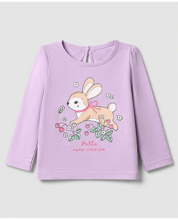 Babyhug 100% Cotton Knit T-Shirts with Full Sleeves and Floral Bunny Print Pack of 3 - Mint Green White Lavender