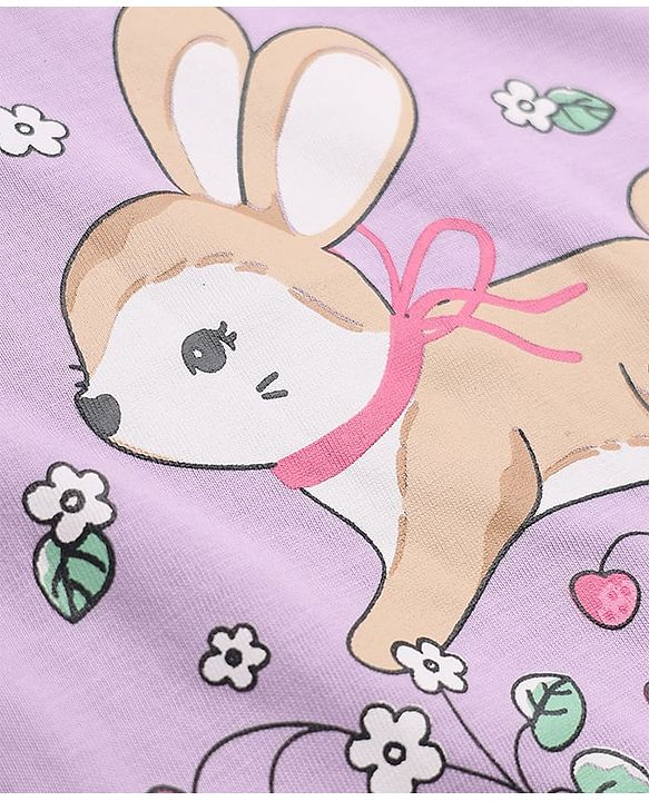 Babyhug 100% Cotton Knit T-Shirts with Full Sleeves and Floral Bunny Print Pack of 3 - Mint Green White Lavender