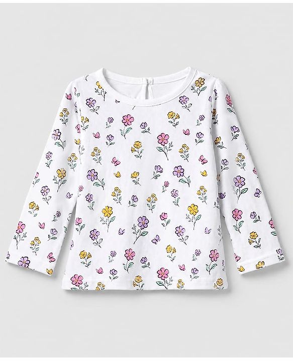 Babyhug 100% Cotton Knit T-Shirts with Full Sleeves and Floral Bunny Print Pack of 3 - Mint Green White Lavender
