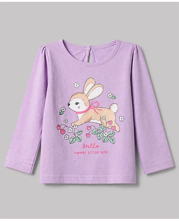Babyhug 100% Cotton Knit T-Shirts with Full Sleeves and Floral Bunny Print Pack of 3 - Mint Green White Lavender