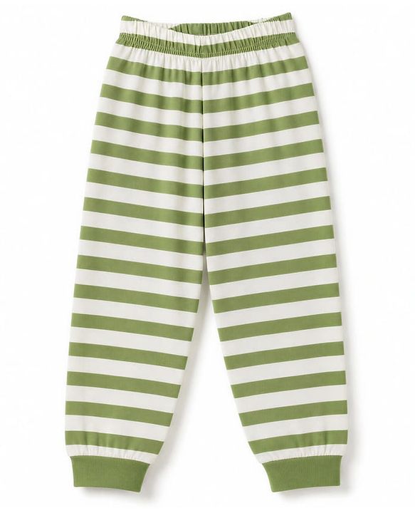 Babyhug 100% Cotton Knit Full Sleeves T-Shirt & Striped Pyjama Nightsuit with Mini Saur Print - Green
