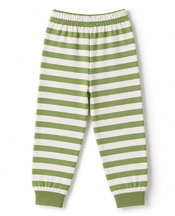 Babyhug 100% Cotton Knit Full Sleeves T-Shirt & Striped Pyjama Nightsuit with Mini Saur Print - Green