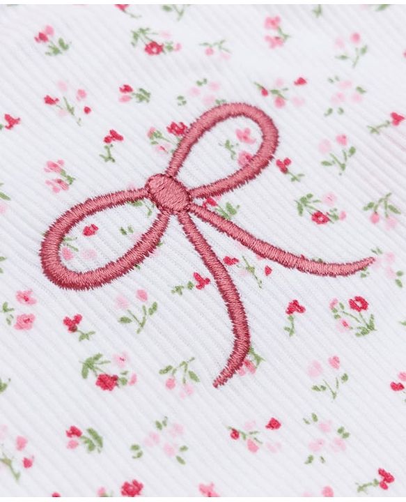 Babyhug Cotton Knit Full Sleeves Winter T-Shirt with Floral Print and Bow Embroidery in White for 6-9 Months
