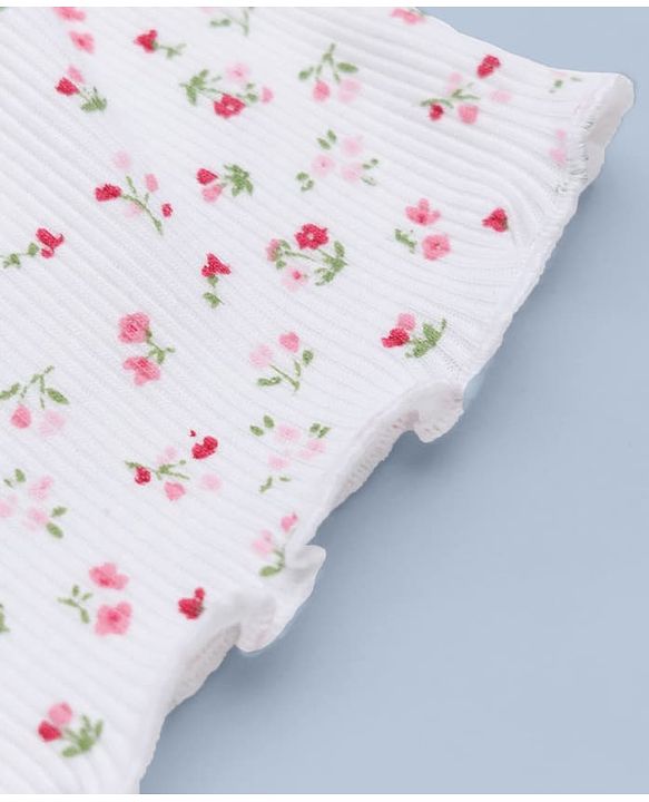 Babyhug Cotton Knit Full Sleeves Winter T-Shirt with Floral Print and Bow Embroidery in White for 6-9 Months