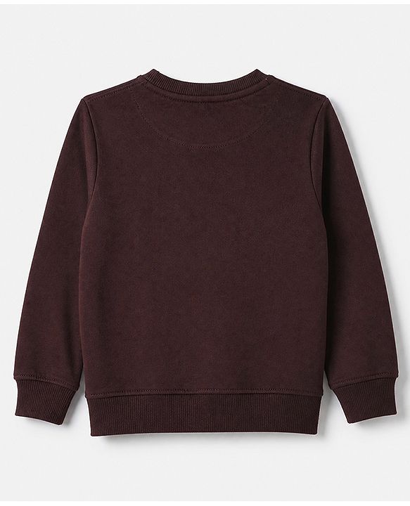 Pine Kids Cotton Mix Knit Sweatshirt with Full Sleeves and Bear Print - Brown