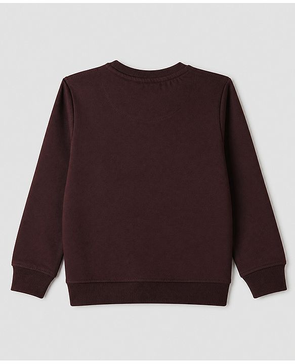Pine Kids Cotton Mix Knit Sweatshirts With Full Sleeves and Philadelphia Text Print - Brown