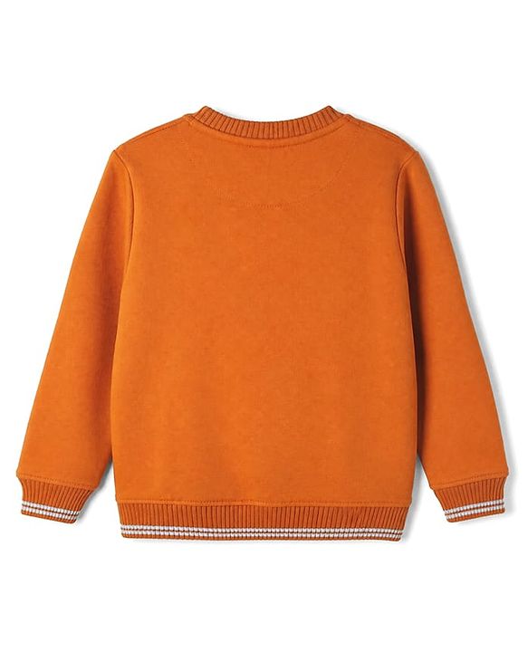 Pine Kids Cotton Mix Knit Sweatshirt with Full Sleeves and California State The Best Of The West Print in Orange