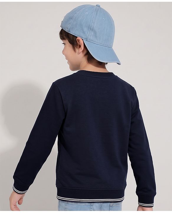 Pine Kids Cotton Mixes Knit Sweatshirt with Full Sleeves and Orlando Typography Print -Navy Blue