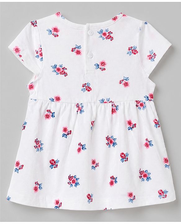 Babyhug Single Jersey Knit Cap Sleeves Polka Dots & Floral Printed Frock With Bow Applique Pack Of 2 - Red & White