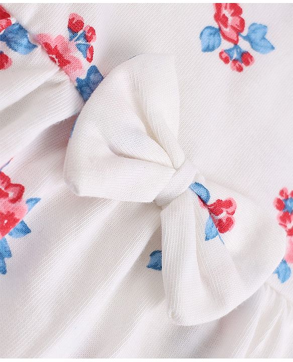 Babyhug Single Jersey Knit Cap Sleeves Polka Dots & Floral Printed Frock With Bow Applique Pack Of 2 - Red & White