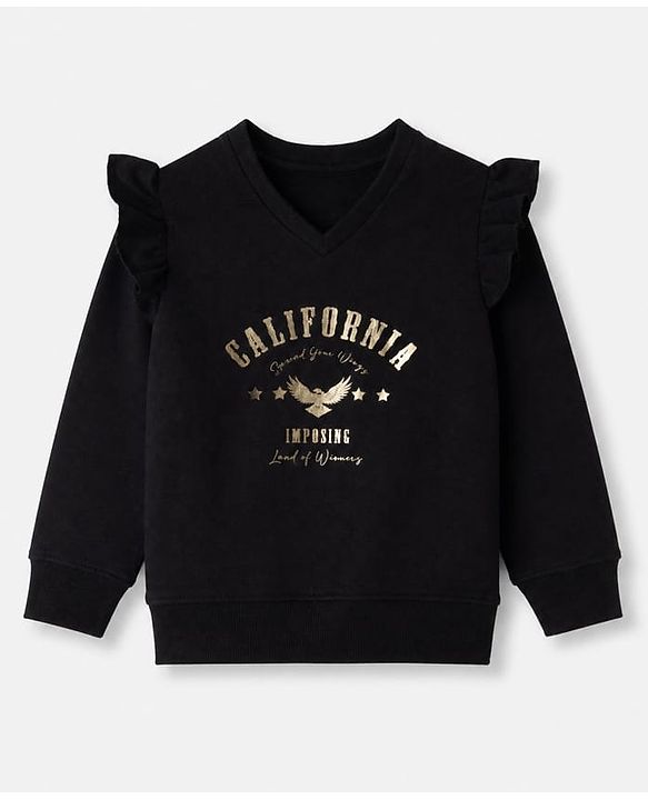 Pine Kids Cotton Blend Knit Sweatshirt with Full Sleeves and California Print - Black
