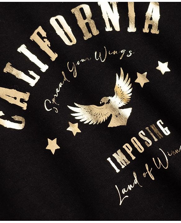 Pine Kids Cotton Blend Knit Sweatshirt with Full Sleeves and California Print - Black