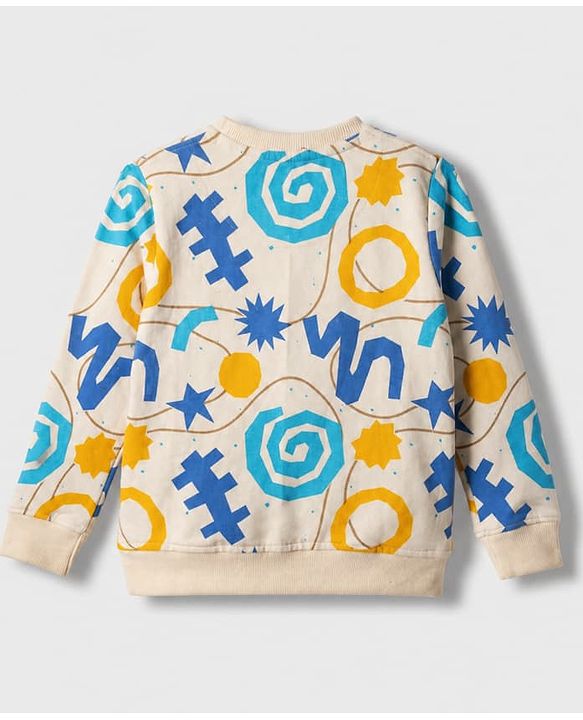 Pine Kids Cotton Mix Knit Sweatshirt with Full Sleeves and PLAY TO WIN Print in Offwhite