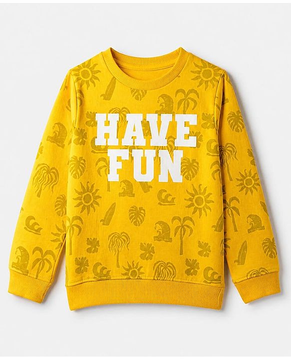 Pine Kids Knit Sweatshirt with Full Sleeves and Have Fun Print in Yellow