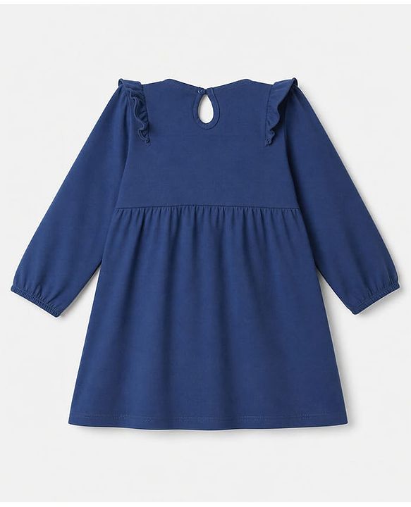 Babyhug Single Jersey Knit Full Sleeves Frock and Bloomer with Bunny Print & Bow Applique - Blue