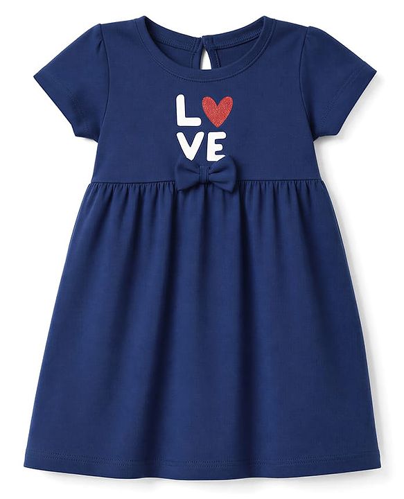 Babyhug Cotton Interlock Knit Half Sleeves Frocks With Heart & Love Print Pack of 2  - Red & Navy Blue