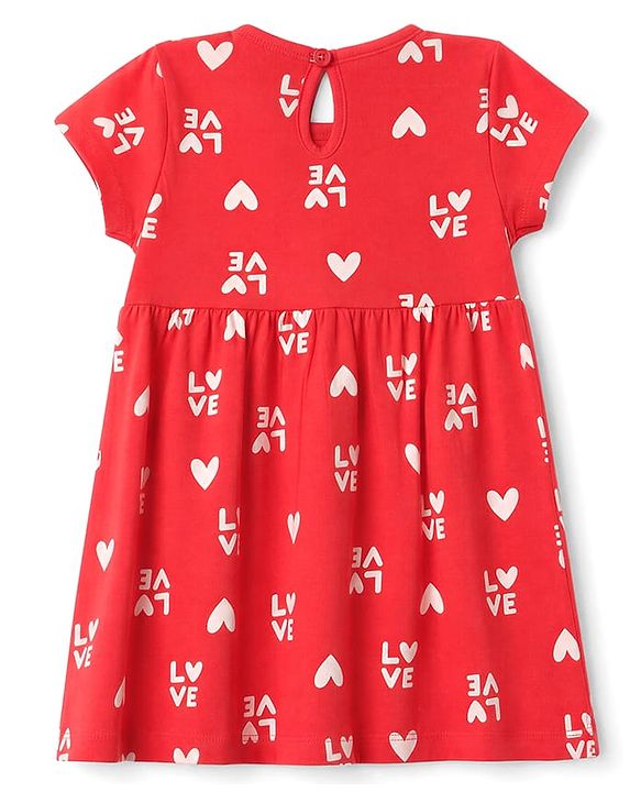 Babyhug Cotton Interlock Knit Half Sleeves Frocks With Heart & Love Print Pack of 2  - Red & Navy Blue