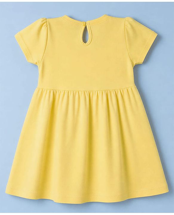 Babyhug Single Jersey Knit Half Sleeves Hearts & Text Printed Frocks With Bow Applique Pack Of 2 - Pink & Yellow