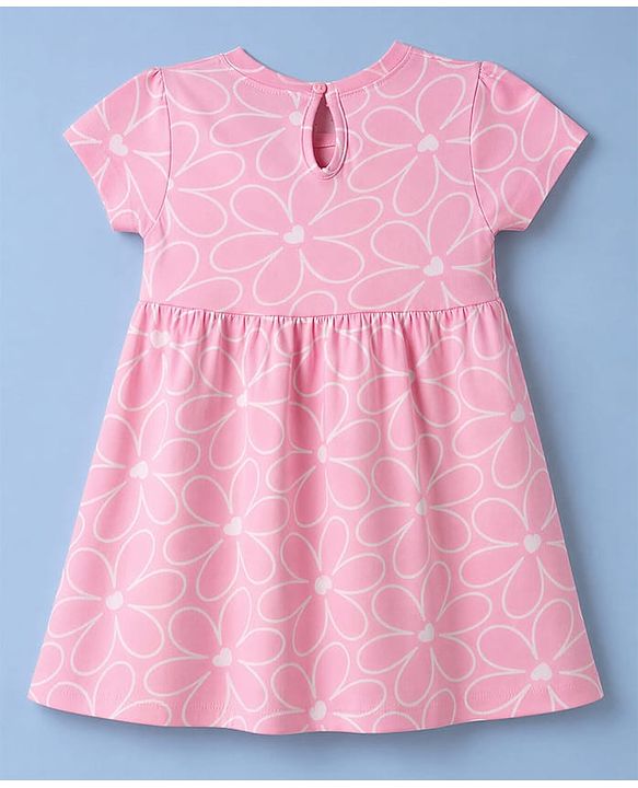Babyhug Single Jersey Knit Half Sleeves Hearts & Text Printed Frocks With Bow Applique Pack Of 2 - Pink & Yellow