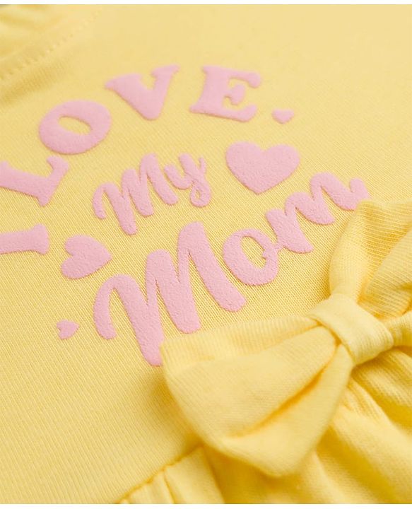 Babyhug Single Jersey Knit Half Sleeves Hearts & Text Printed Frocks With Bow Applique Pack Of 2 - Pink & Yellow