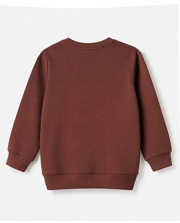 Babyhug 100% Cotton Knit Full Sleeves Sweatshirt With Bear Applique - Brown