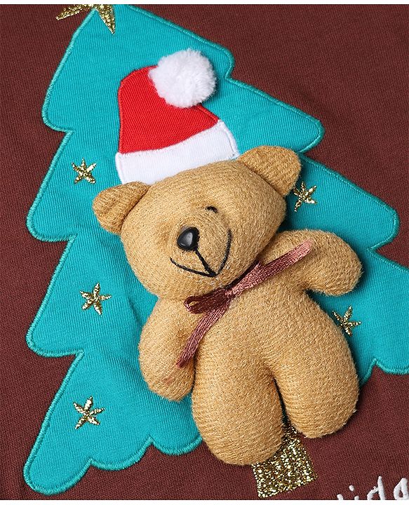 Babyhug 100% Cotton Knit Full Sleeves Sweatshirt With Bear Applique - Brown